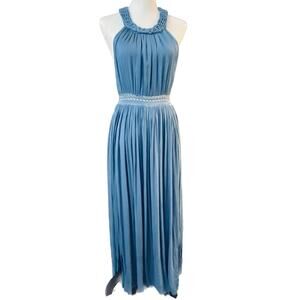 Illa Illa Strappy Macrame Neckline Fitted Waist Sexy Maxi Dress Women L Blue